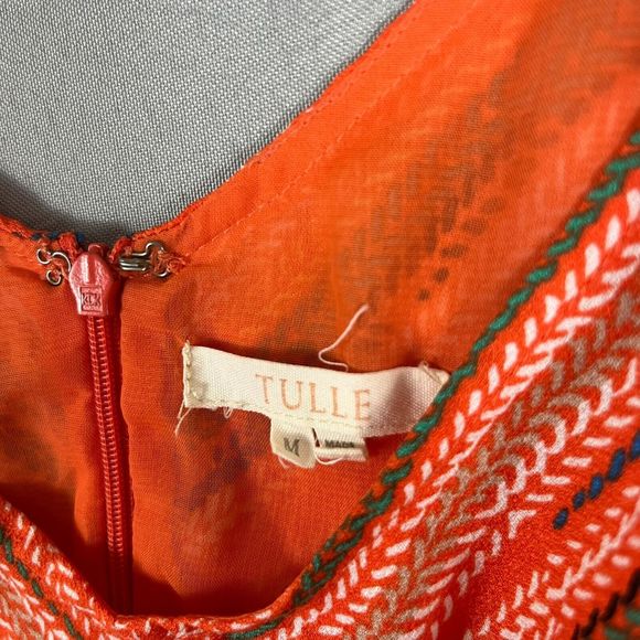 Anthropologie Tulle Womens Dress Sz Medium Orange Sleeveless Boho Summer Midi - Picture 2 of 7